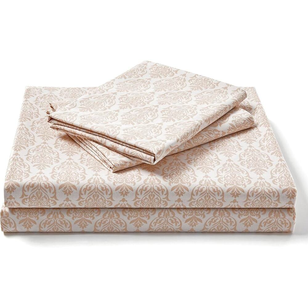 King Size Sheets Set Brushed Microfiber Damask Sheets Deep Pocket up to 16" 4PCS